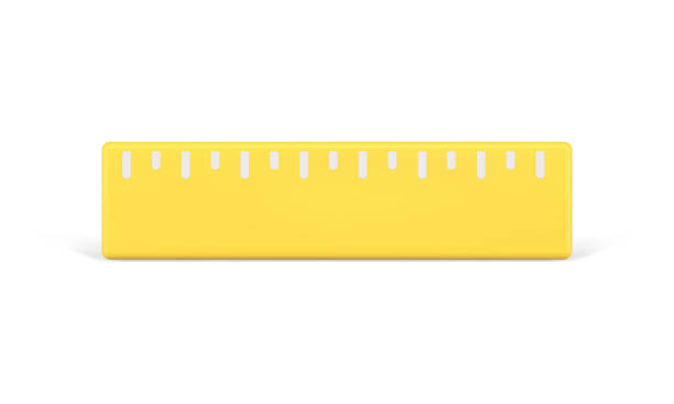 Yellow 3d ruler icon vector illustration. Plastic volumetric tool for accurate measurement of length and width Yellow 3d ruler icon vector illustration. Plastic volumetric tool for accurate measurement of length and width. Horizontal metric scale with divisions for geometric calculations. metric ruler stock illustrations