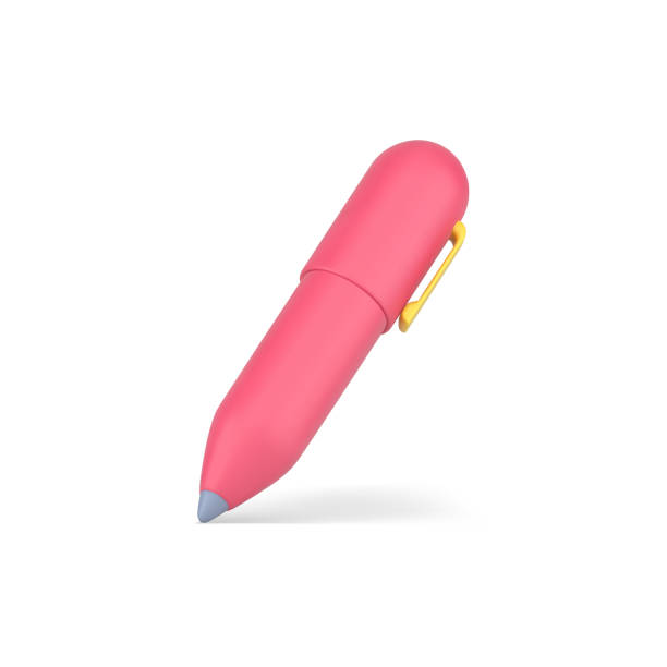 Pink 3d pen. Stylish volumetric stationery for writing and drawing Pink 3d pen. Stylish volumetric stationery for writing and drawing. Item for signing important contracts with gold mount. Ballpoint pen an attribute learning. Vector isolated icon template school supply clip art stock illustrations