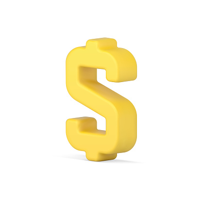 Volumetric gold sign of dollar. Indicator successful investments and economic growth. American economy and business banking. Profitable stocks and global market control. Vector isolated 3d icon