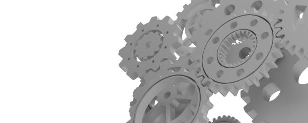 istock Many industrial gear symbols on white background 1327043306