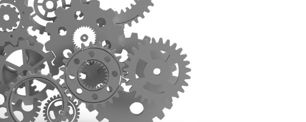 istock Many industrial gear symbols on white background 1327043313