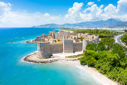 Panoramic view of the Mamure Castle in Anamur Town, Turkey. High quality photo