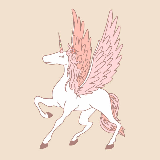 The cute unicorn vector poster art. Trendy pink cartoon horse The cute unicorn vector poster art. Trendy pink cartoon horse. Vector illustration pony wings stock illustrations
