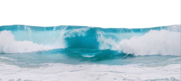 istock Powerful ocean blue waves with white foam isolated on a white background. 1327046047