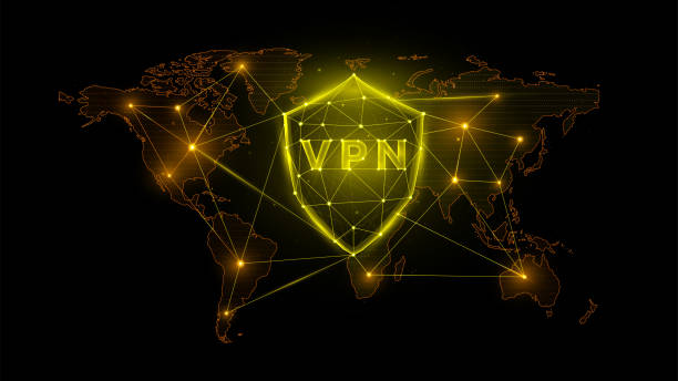 Polygonal vector illustration of a virtual private network, shield with vpn and world map. Polygonal vector illustration of a virtual private network, shield with vpn and world map. vpn stock illustrations