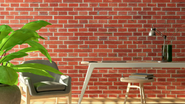 istock Blank red brick wall mock up in living room 1327046354