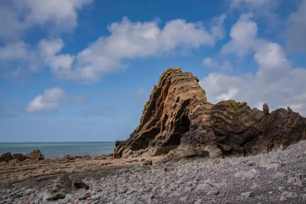 Beautiful landscape image of Blackchurch Rock on Devonian geological formation