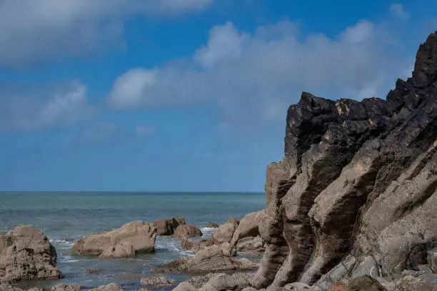 Beautiful landscape image of Blackchurch Rock on Devonian geological formation