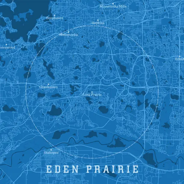 Vector illustration of Eden Prairie MN City Vector Road Map Blue Text