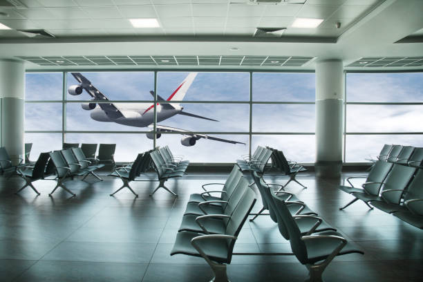 istock Empty airport departure loungebackground. 1327054386
