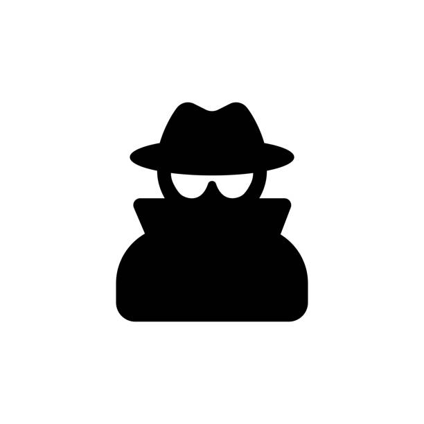 ilustraciones, imágenes clip art, dibujos animados e iconos de stock de icono de vector de agente espía anónimo. símbolo espía o hacker aislado. ilustración vectorial eps 10 - silhouette security staff spy security