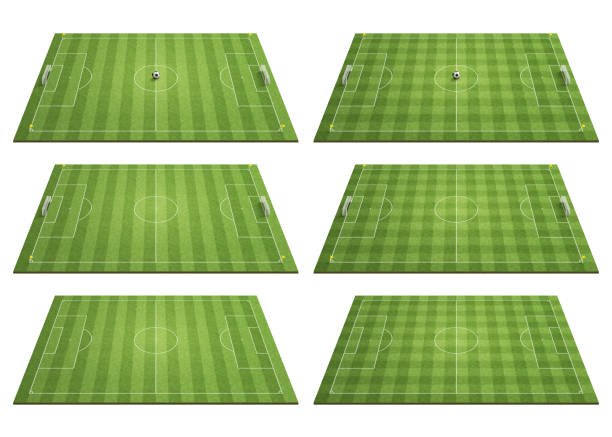 istock set of light green football fields. stripe lawn and checkered lawn. 1327061162