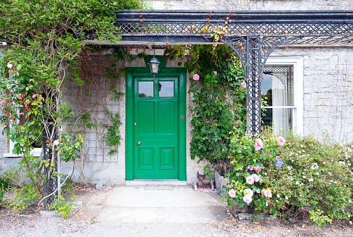 Queen Anne style house entrance, Butleigh, Glastonbury, Somerset, England. This west country county offers much by way of distinctive architecture around and within Glastonbury town and environs, Somerset, England, UK