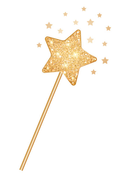 Magic faerie wand with magic stars Magic golden glitter wand with magic stars. pics of the godmother stock illustrations