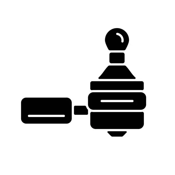 Vector illustration of Coffee tamper and portafilter black glyph icon