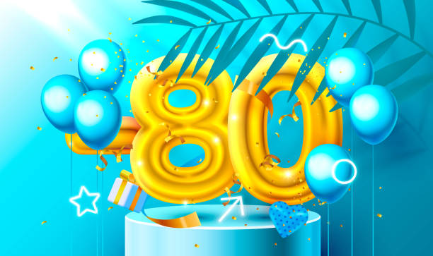 istock 80 Off. Discount creative composition. 3d Golden sale symbol with decorative objects, heart shaped balloons, golden confetti, podium and gift box. Sale banner and poster. Vector 1327066112