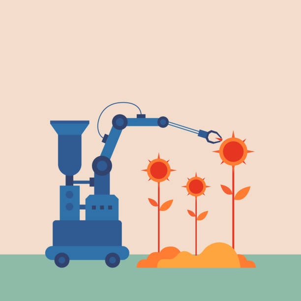 illustrations, cliparts, dessins animés et icônes de agriculture automatisée avec des robots - greenhouse industry tomato agriculture