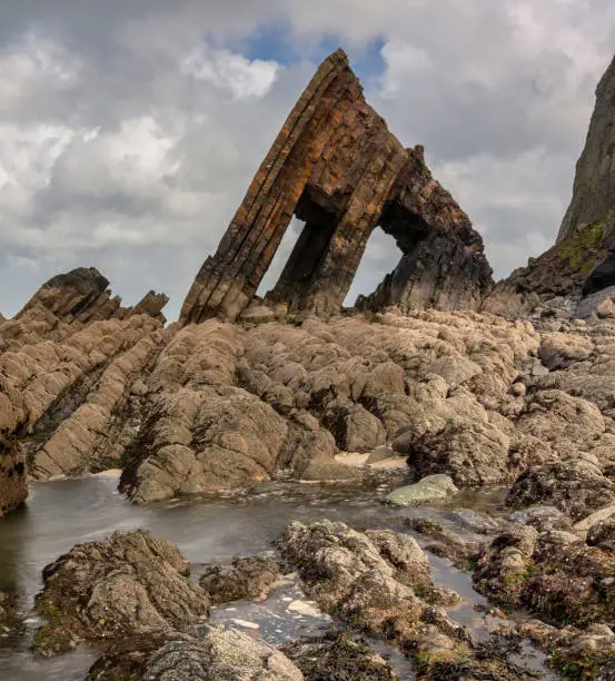 Beautiful landscape image of Blackchurch Rock on Devonian geological formation