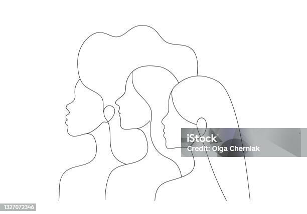 Line Art Women Of Different Races Stock Illustration - Download Image Now - Women, Line Art, In Silhouette