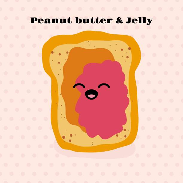 Jelly and peanut butter toast vector illustration in cute doodle style with antropomorphic faces. Peanut butter and Jelly jam on a toast vector illustration. Funny hand drawn cartoon cute characters. National Best Friends Day card . Smiling kawaii face. par stock illustrations