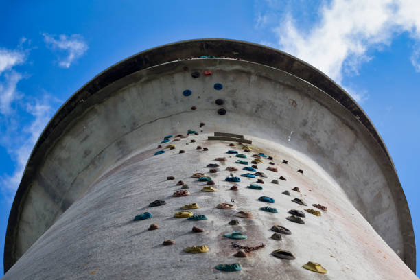 Water tower converted into a climbing wall.