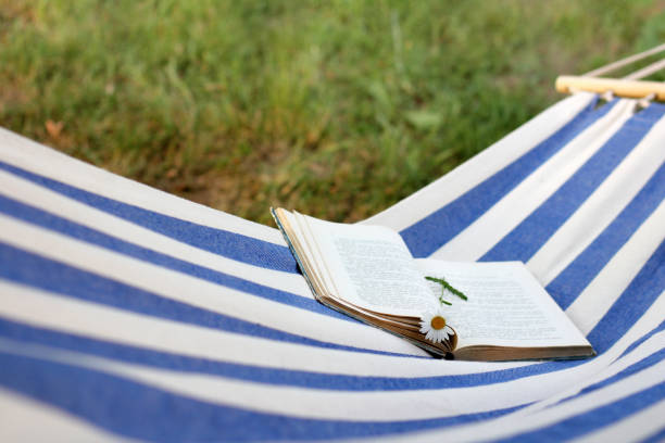 outdoor reading in summer stock photo