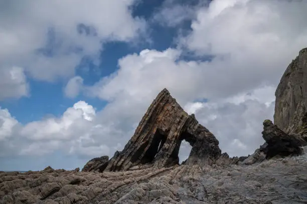 Beautiful landscape image of Blackchurch Rock on Devonian geological formation