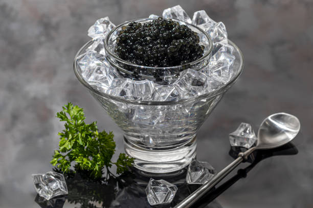 caviar noir dans un plat sur fond clair. concept d’alimentation saine. - salt pond photos et images de collection