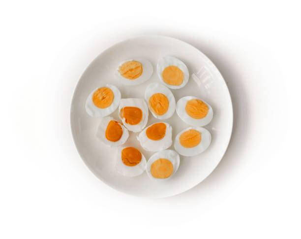 istock Peeled boiled eggs in different shape. Cooking method. Food ingredient isolated on white background. 1327079124