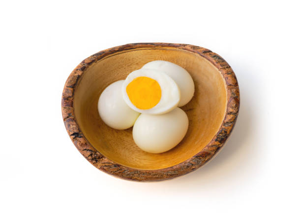 istock Peeled boiled eggs in different shape. Cooking method. Food ingredient isolated on white background. 1327079197