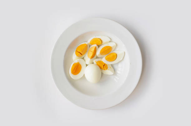 istock Peeled boiled eggs in different shape. Cooking method. Food ingredient isolated on white background. 1327079333
