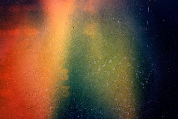 abstract colorful scratched film background - üst üste çekim stok fotoğraflar ve resimler