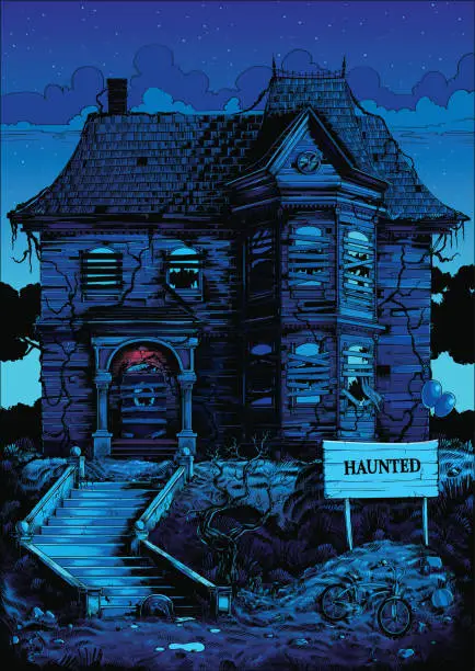 Vector illustration of Halloween haunted house poster