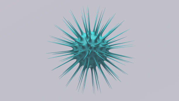 istock Blue cell. Gray background. Virus concept. Abstract illustration, 3d render. 1327081687