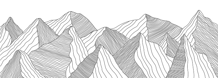 Mountain landscape of wavy lines. Vector background with mountain ranges.