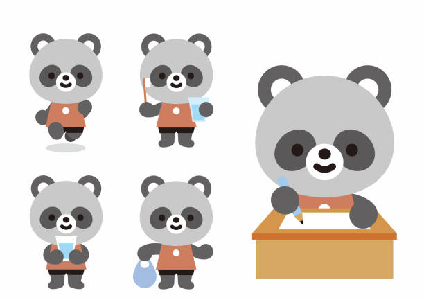 иллюстрации различных животных (кролик, медведь, кошка, мышь, морская собака, лев, панда) - raccoon dog stock illustrations