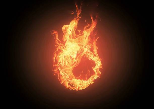 illustrazione 3d di un anello di fiamme in fiamme - fireball foto e immagini stock