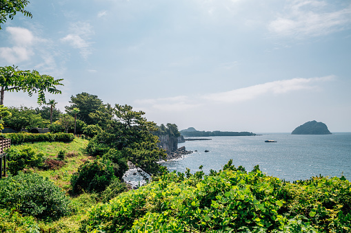 Panoramic view of Seobok park and sea in Jeju Island, Korea