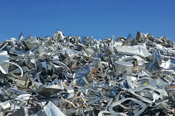 Photo of Deposit of metal scrap, foreground.