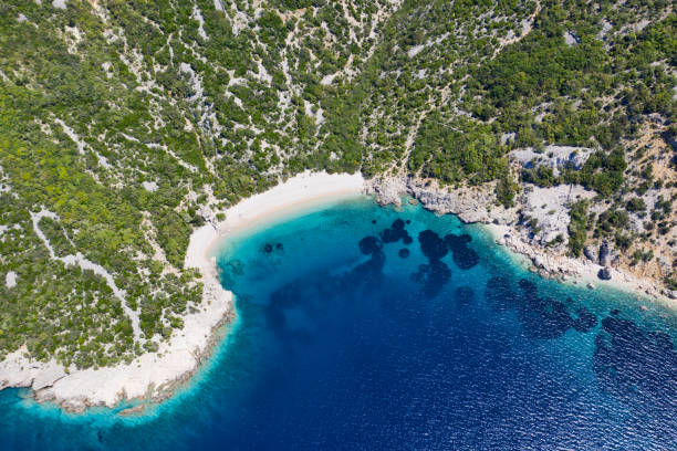 Beautiful sandy beach in Lubenice, Island of Cres, Croatia stock photo