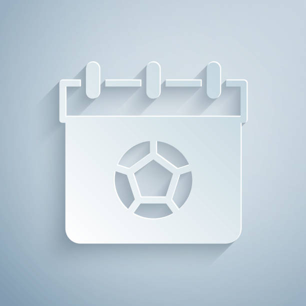 ilustrações de stock, clip art, desenhos animados e ícones de paper cut football or soccer calendar icon isolated on grey background. match of the day. date football or soccer match. paper art style. vector - symbol computer icon calendar icon set