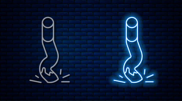 istock Glowing neon line Cigarette butt icon isolated on brick wall background. Stubbed out cigarette. Vector 1327097396