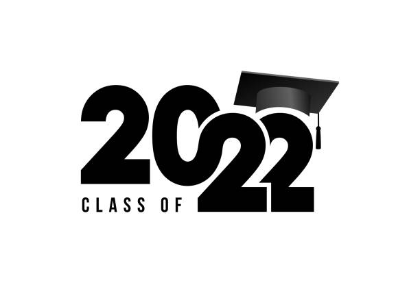 2022학년도 졸업후 젊은 졸업생을 축하합니다. 클래스 2022. 벡터 간단한 블랙 개념. 브랜딩, 캘린더, 카드, 배너, 커버를 위한 트렌디한 배경. - graduation stock illustrations
