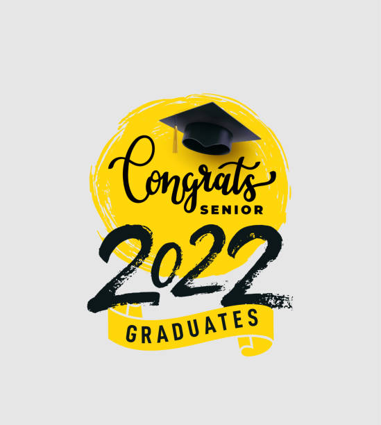 class of 2022, you did it! hand drawn brush black stripe and number with education realistic academic cap. vector template for graduation party design, high school, college congratulation graduate. - graduation 幅插畫檔、美工圖案、卡通及圖標
