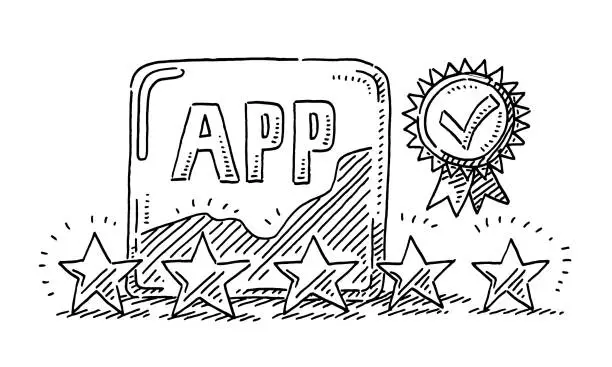 Vector illustration of Five Star Rating Of Smartphone App Drawing