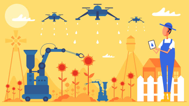автоматизированное сельское хозяйство с роботами - greenhouse industry tomato agriculture stock illustrations