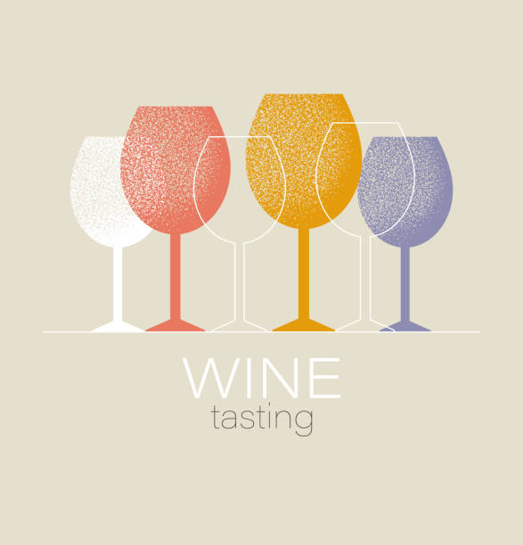 Wine tasting concept. Invitation template for an event, festival, party. Modern graphic design, poster, list, menu for restaurant, bar. Red or white wine glass. Isolated vector illustration. wine tasting stock illustrations