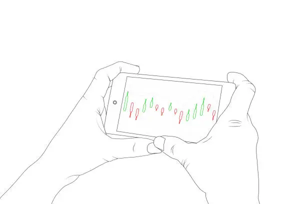 Vector illustration of Smartphone, bitcoin, financial graphic, chart, using a phone, economy.