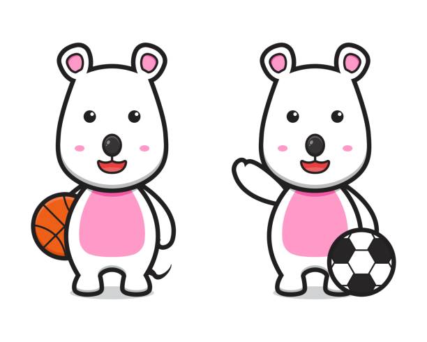 ilustrações de stock, clip art, desenhos animados e ícones de cute mouse playing basketball and football cartoon vector icon illustration. - basketball hoop basketball net backgrounds