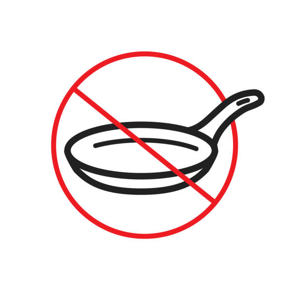 stockillustraties, clipart, cartoons en iconen met potentially dangerous chemicals in cookware, non stick frying pan icon - pfas